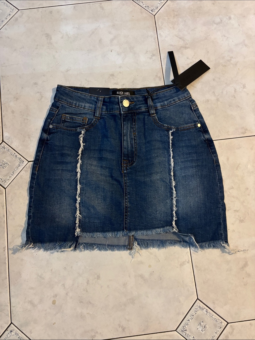 Black Label Dark Blue Distressed Denim Mini Skirt